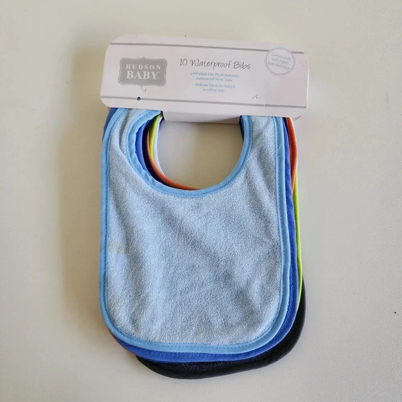 NWT Set Of 10 Hudson Baby Unisex Babydrooler Bib with Waterproof Lining Blue - Picture 1 of 11